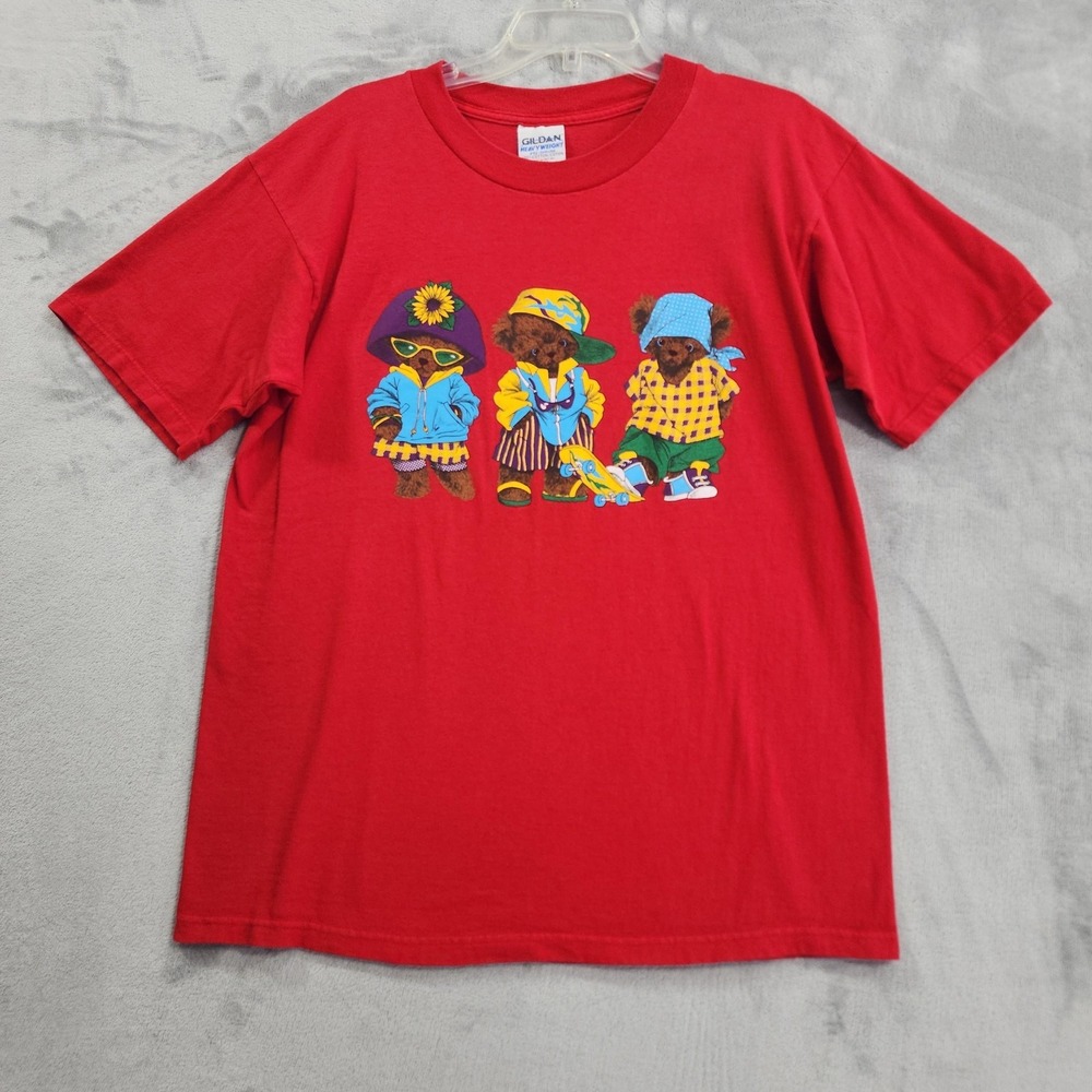 Vintage Gildan Shirt Womens L Red Teddy Bear Skateboard Graphic Tee Streetwear
